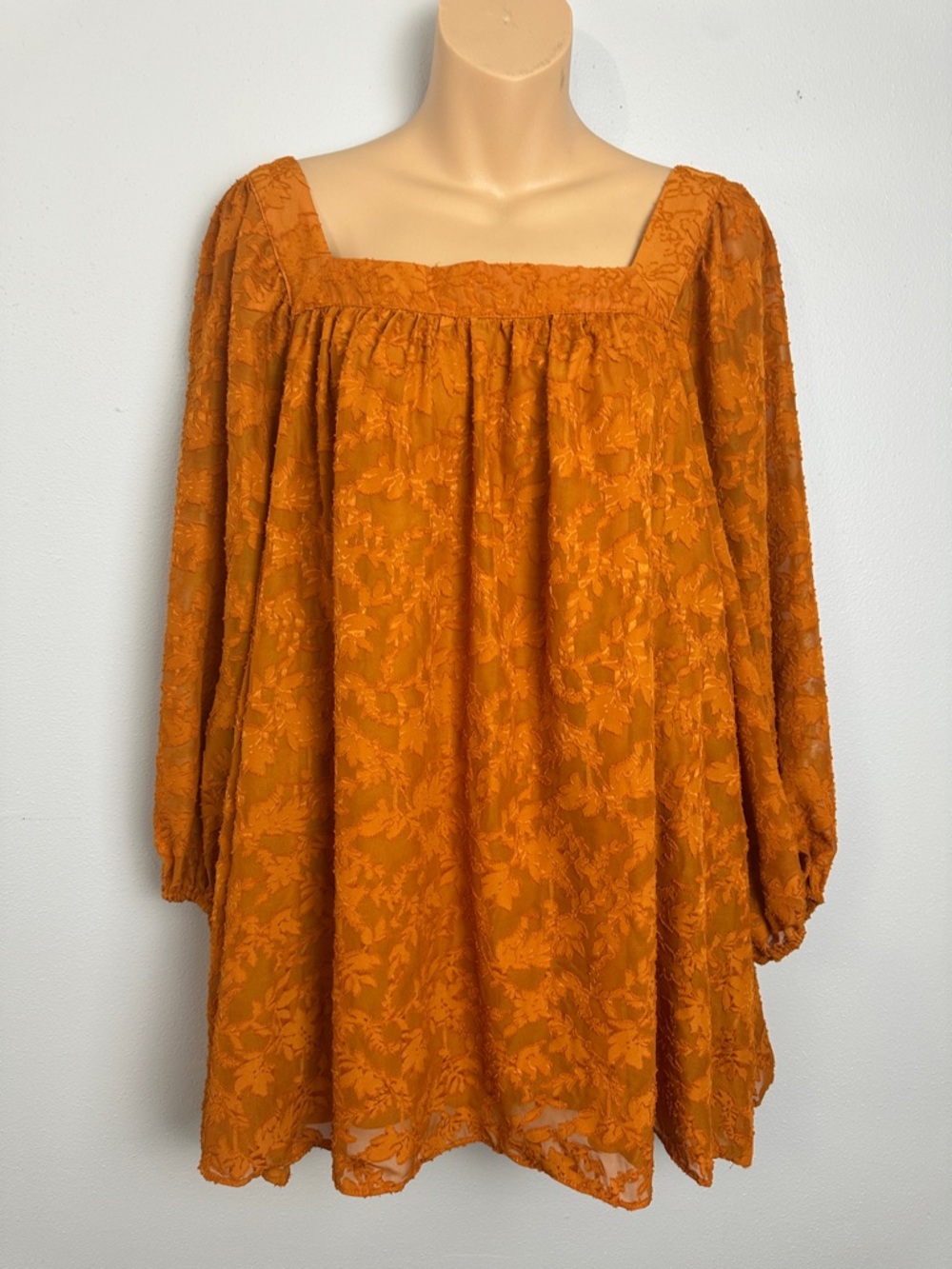 LC Lauren Conrad Burnt Orange Square Neck Textured Tunic